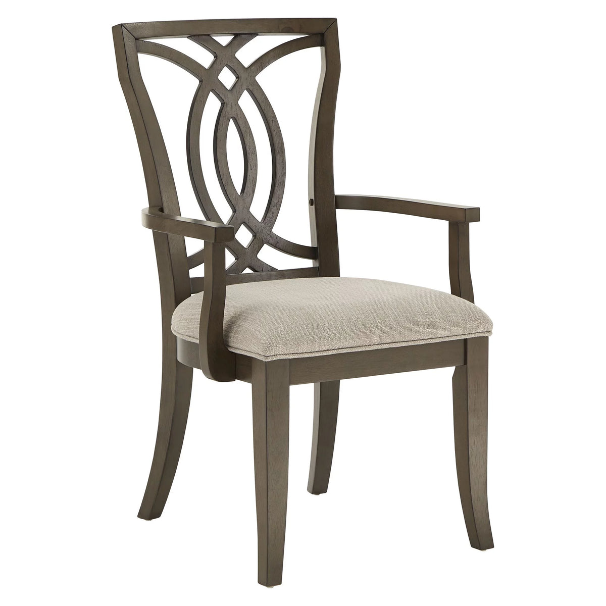 Beige Fabric Dark Walnut Wood Upholstered Dining Chairs Set of 2 M5282