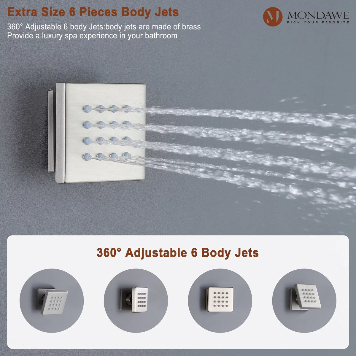 16 Inch Thermostatic Rain Shower System with 6 Body Spray B393227