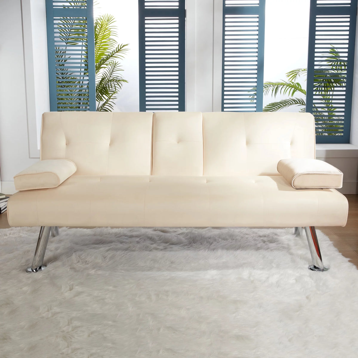 65" Upholstered Folding Futon Sofa Bed Convertible Couch V28091