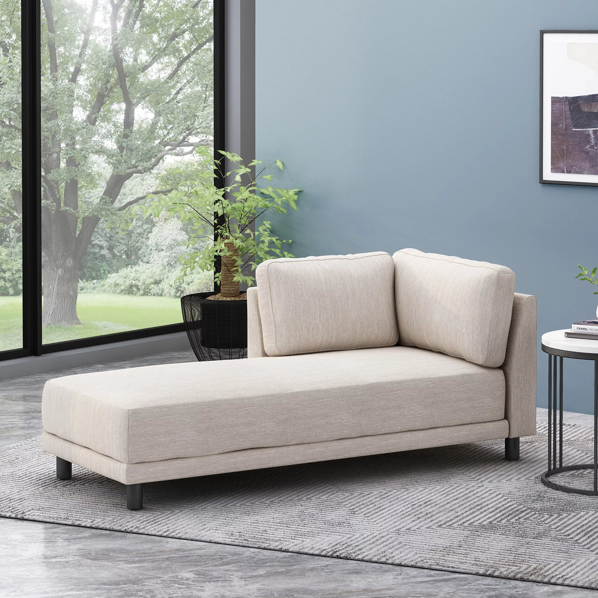 Navy Blue + Black Fabric Chaise Lounge S232903