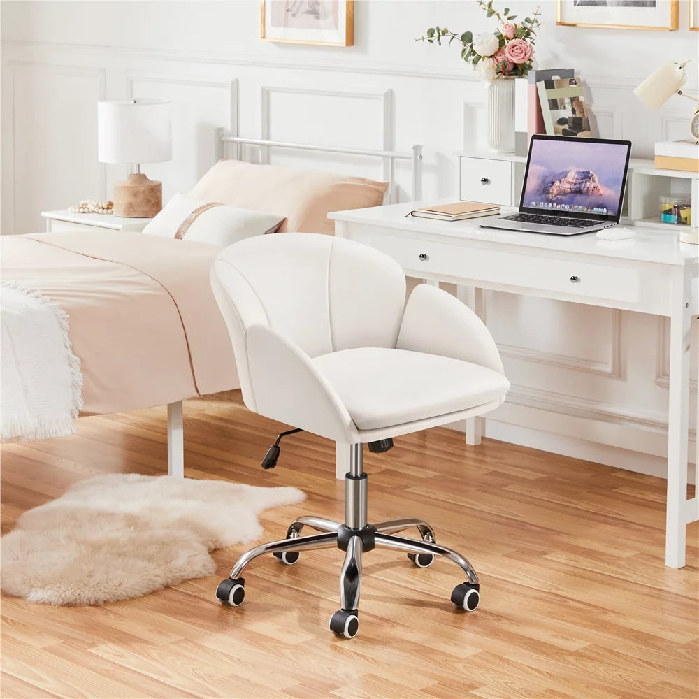 White Swivel Rolling Desk Chair with Armrests X209