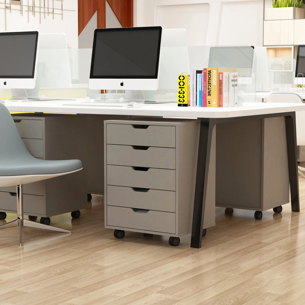 White 5 Drawer Rolling Filing Cabinet K9860