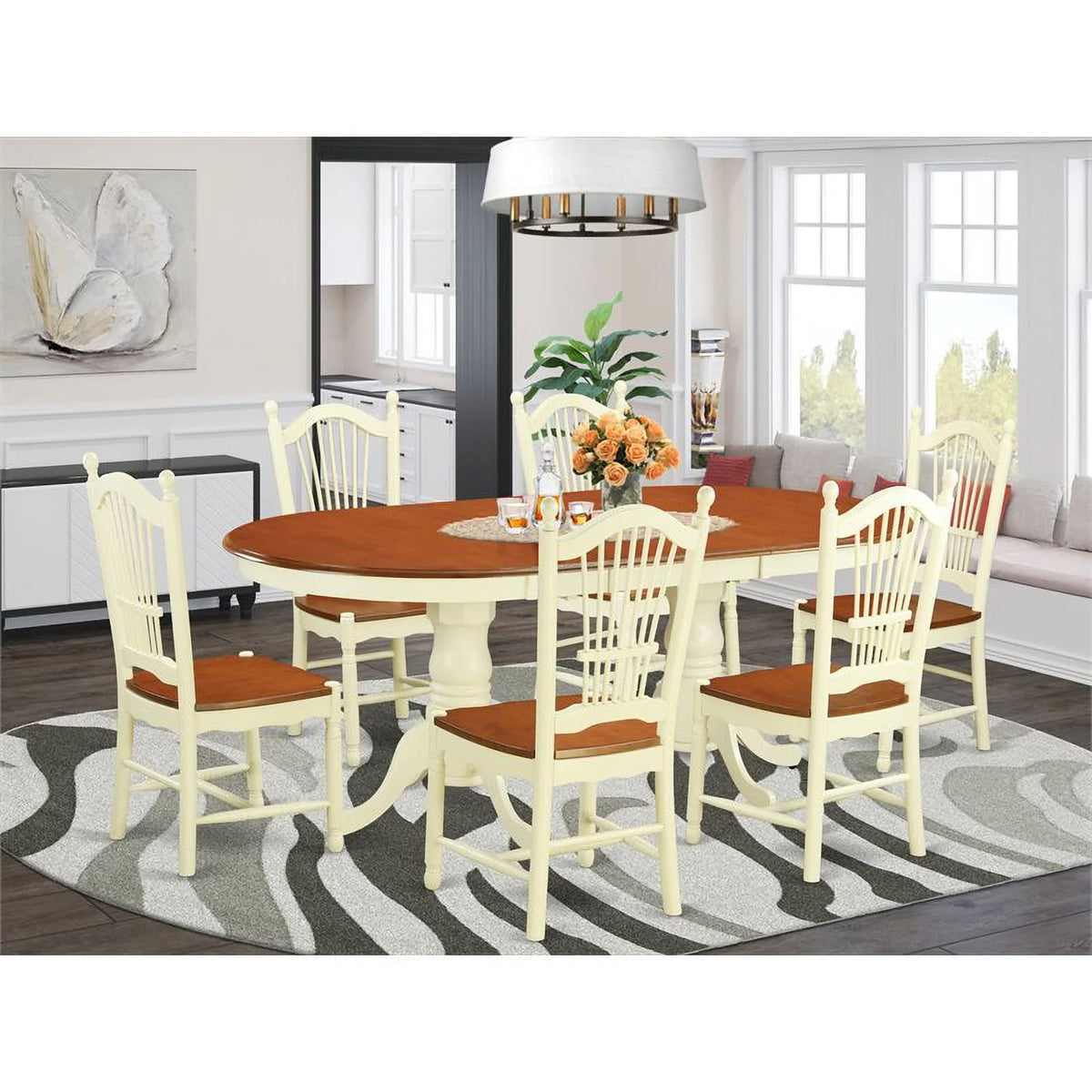 7-piece Wood Dining Table and Chair Set in Cherry O502