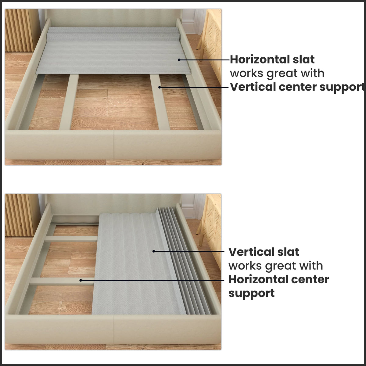 Queen Gray Mattress Support Wood Slats with Cover Y29517