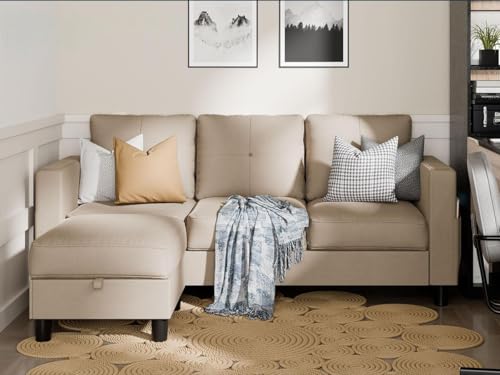 L Shaped Linen Fabric Sectional Sofa with Reversible Chaise L202