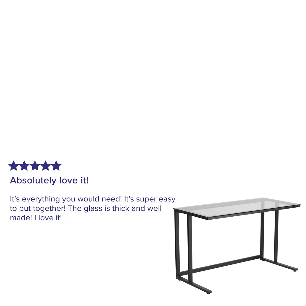 Glass Desk with Black Pedestal Metal Frame Z71214