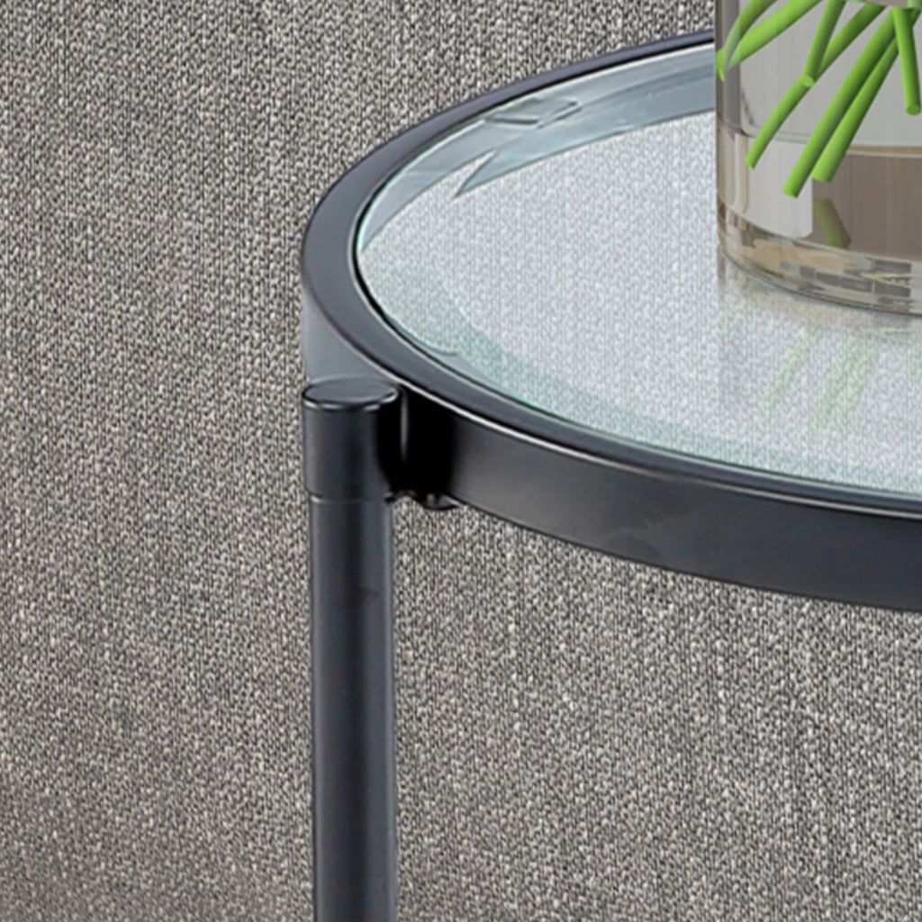 Round Coffee End Table with Temper Glass Top and Metal Leg R3887