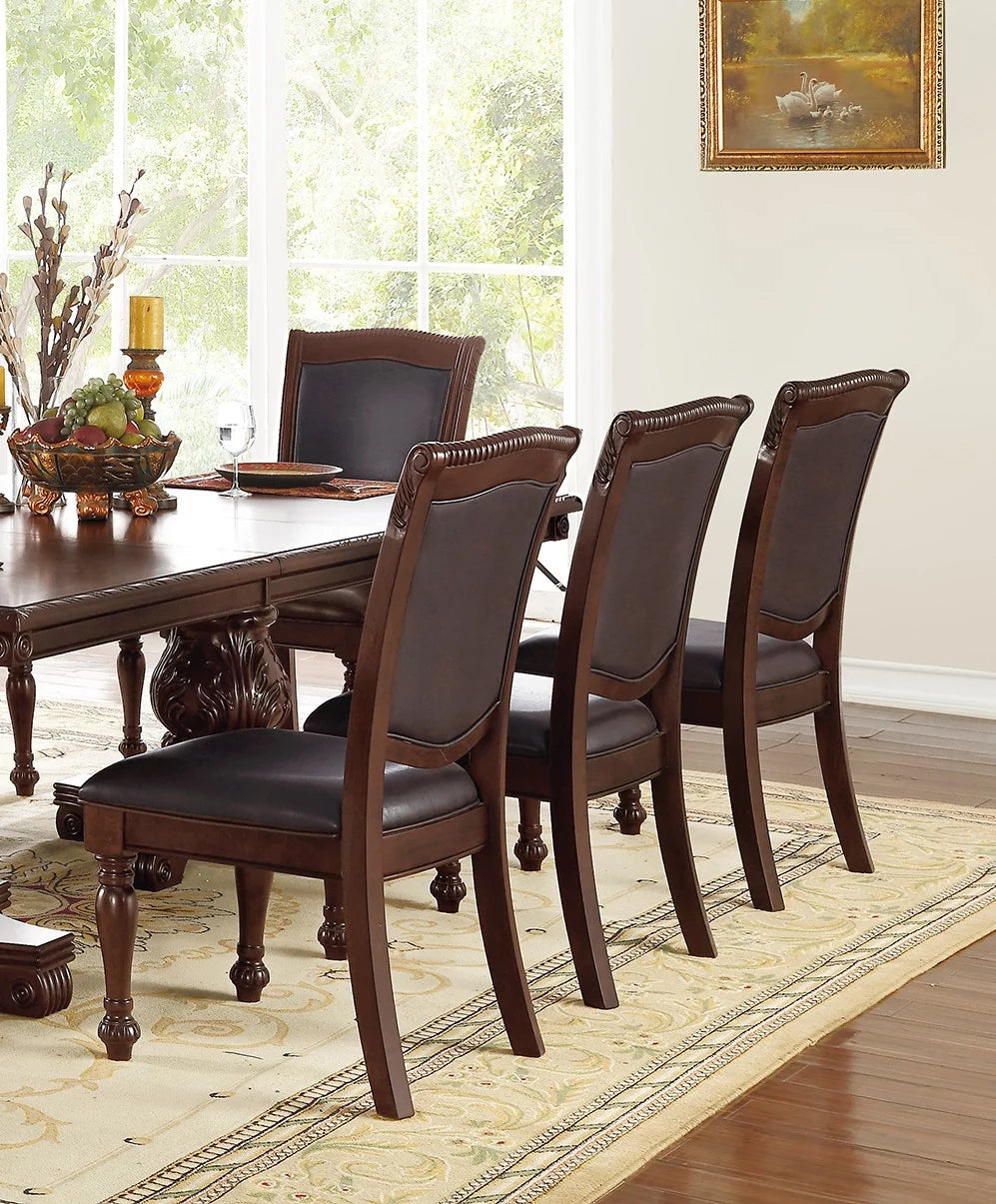 Set of 2 Brown Rubberwood Faux Leather Side Chairs I846
