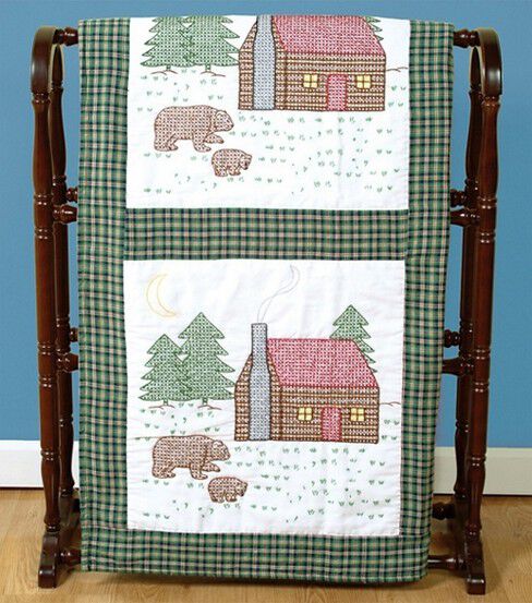18 Cabin & Bears Stamped Quilt Blocks 6pk N6943
