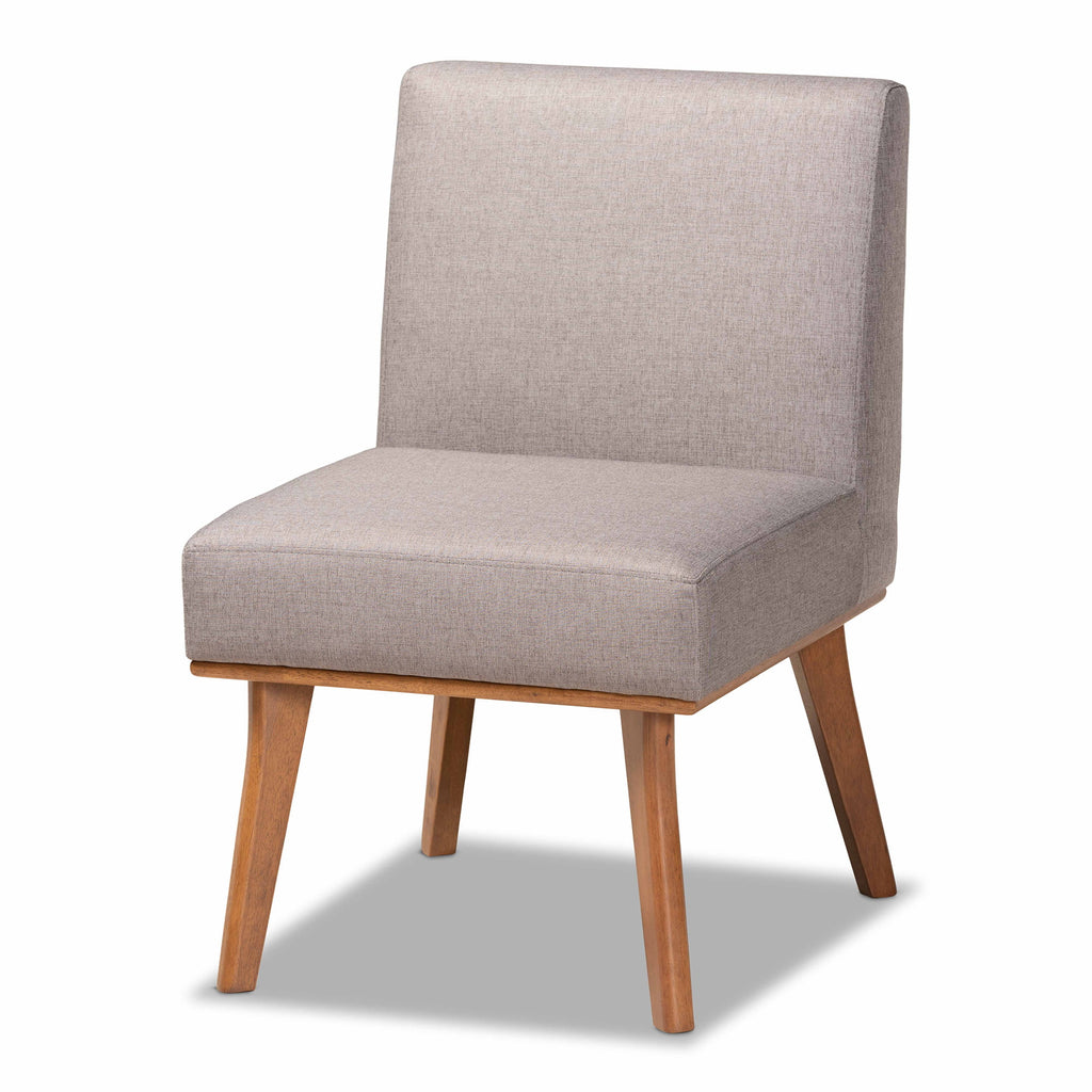Grey Fabric Upholstered Walnut Brown Wood Dining Chair J862