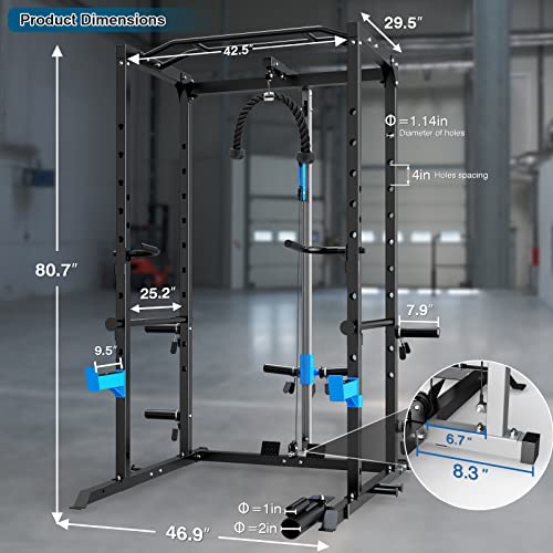 Power Cage with J-Hooks, Dip Handles, Landmine Attachment Q806
