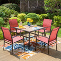 5-Piece Outdoor Patio Dining Set with Textilene Chairs & Wood Grain Table O403537