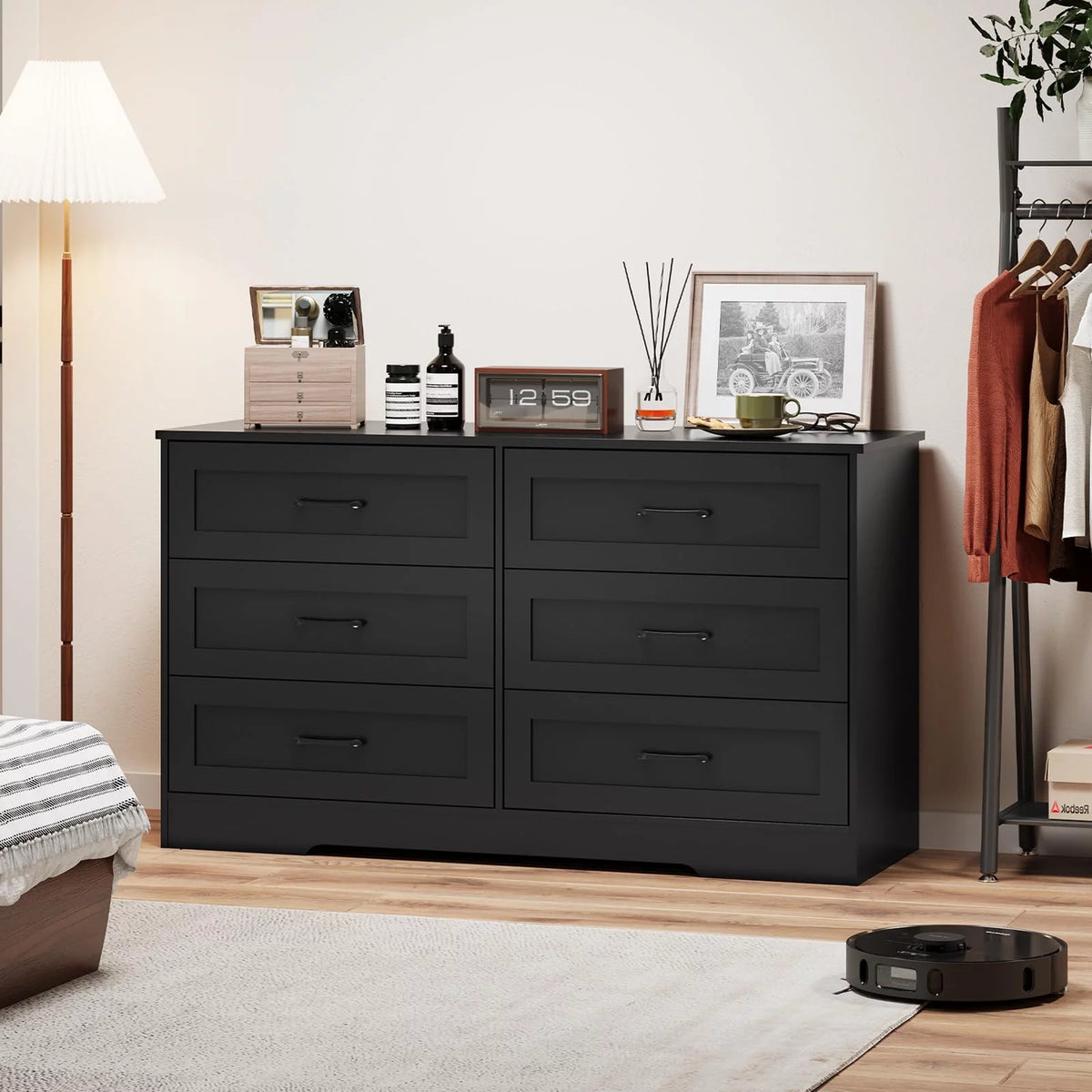Black 6 Drawer Wood Dresser S489484