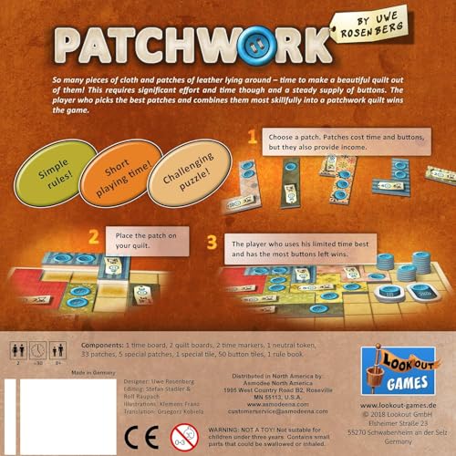 Two-Player Quilting Strategy Board Game N99402