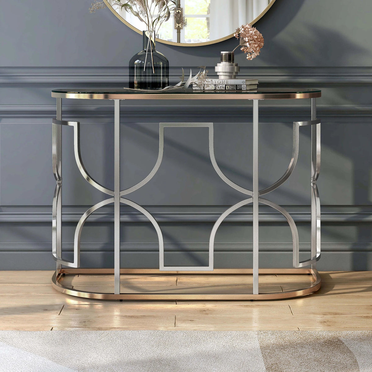 Glass Top Chrome and Gold Sofa Table M4060