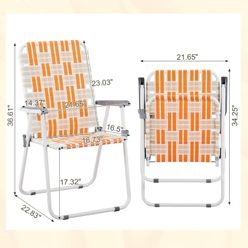Set of 2 Yellow Webbed Folding Lawn Chair T3764