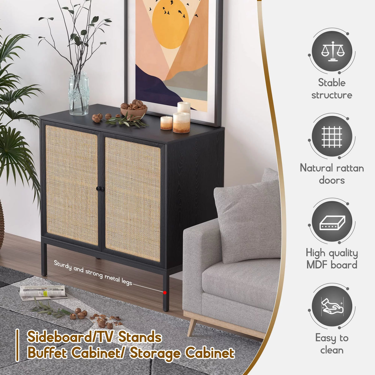 Black Rattan Storage Cabinet K554740