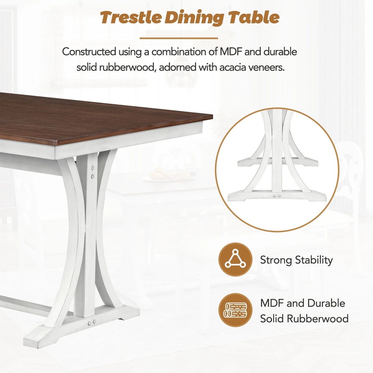 6 Pc Wood Dining Table Set with Chairs and Bench E902