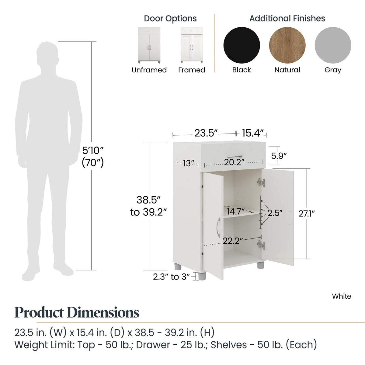 24" 1 Drawer 2 Door Storage Cabinet with Adjustable Shelf S285
