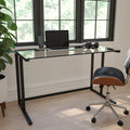 Glass Desk with Black Pedestal Metal Frame Z71214