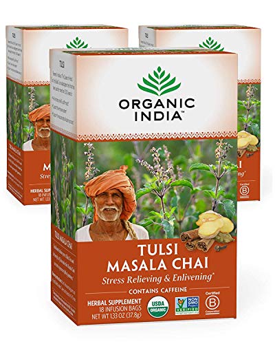 Organic Tulsi Masala Chai Herbal Tea 18 Infusion Bags 3 Pack I2441