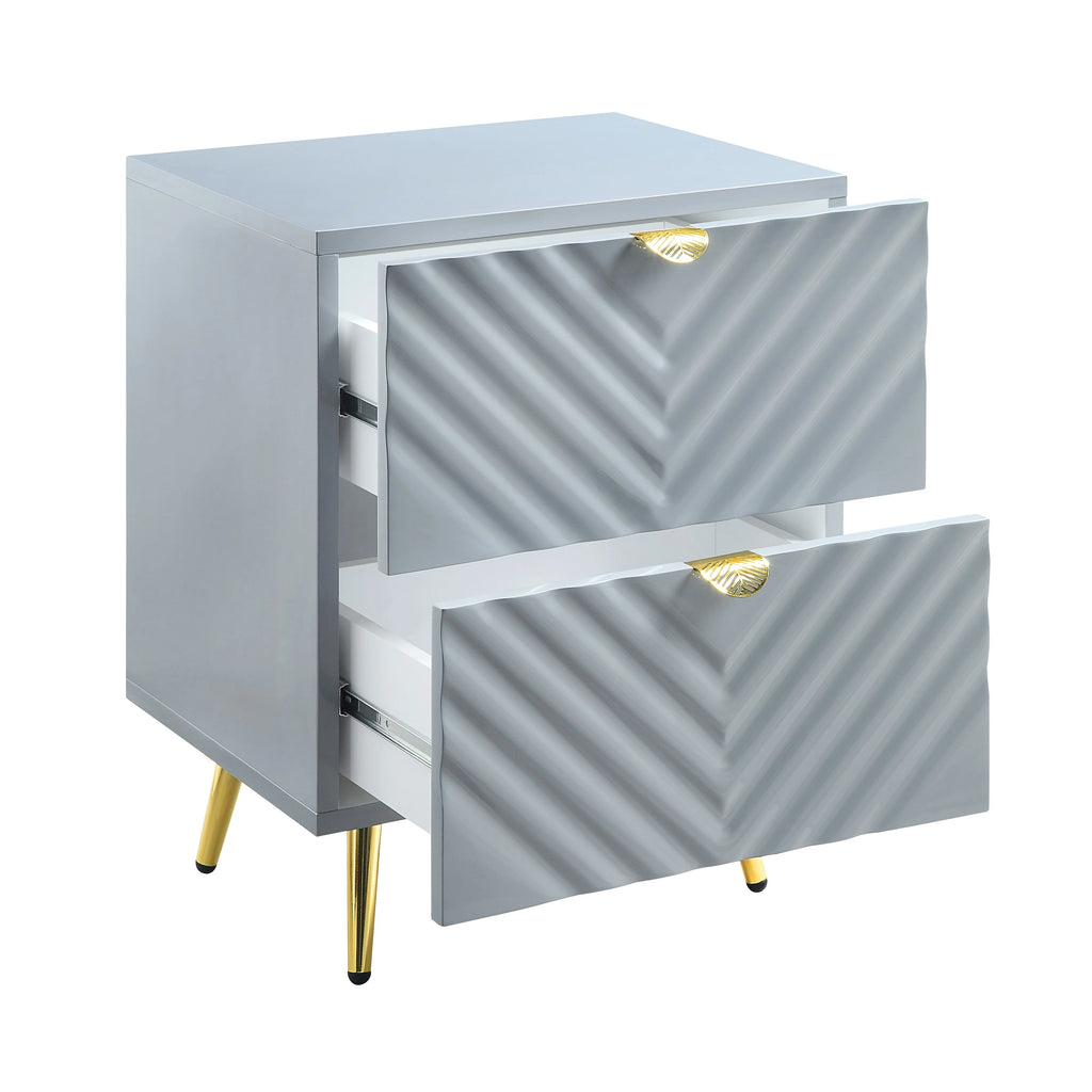 Gray High Gloss 2 Drawer Nightstand P458
