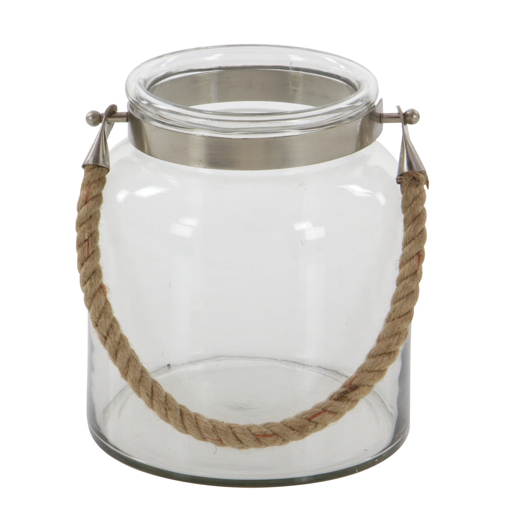 Clear Glass Handmade Decorative Candle Lantern with Rope Handle K1518