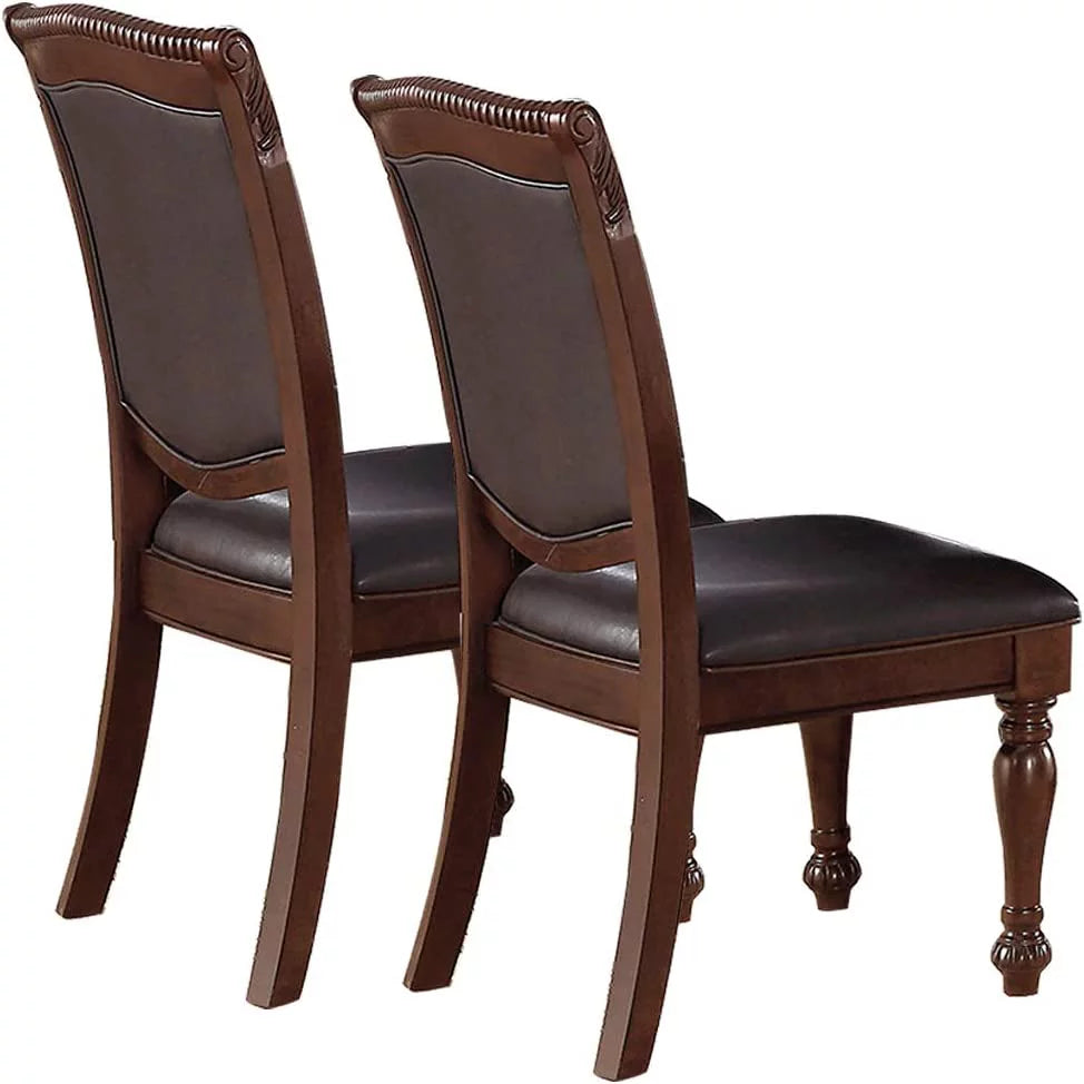 Set of 2 Brown Rubberwood Faux Leather Side Chairs I846