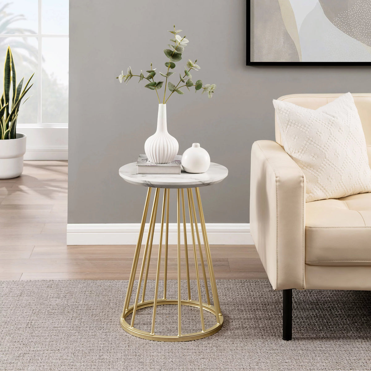 Modern 16" Accent Table with Metal Cage Base N1150