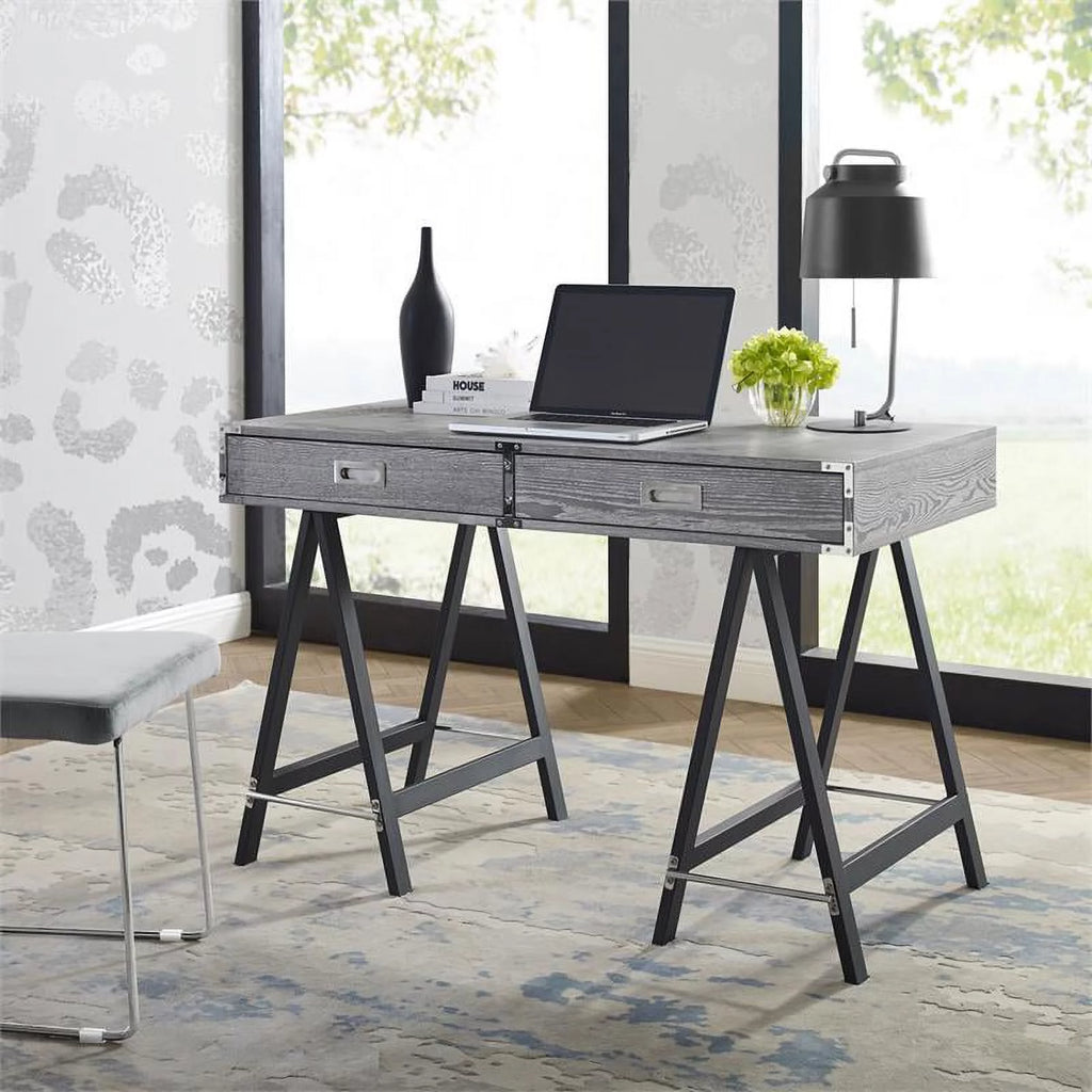 Gray 2-Drawer Wood Writing Desk A4246