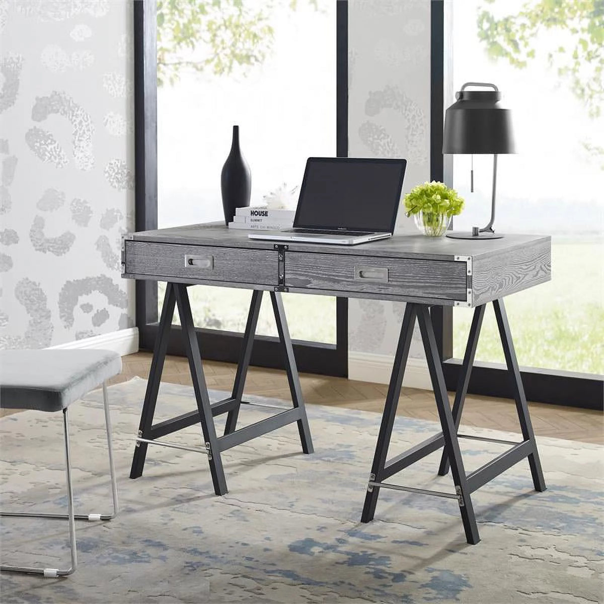 Gray 2-Drawer Wood Writing Desk A4246