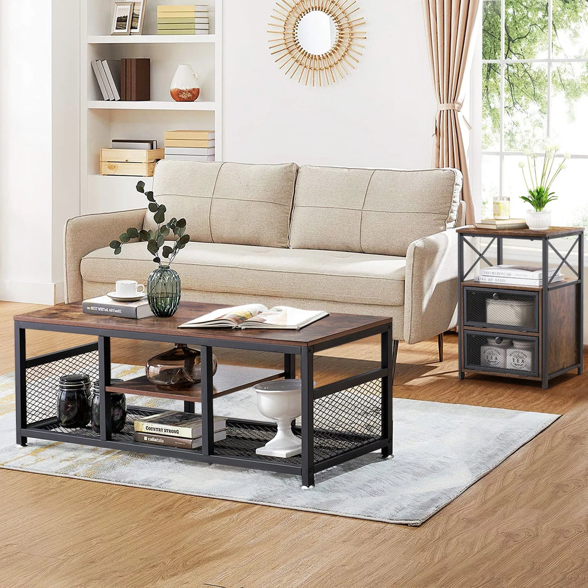 Brown 2 Pieces Coffee Table Set with End Table E730