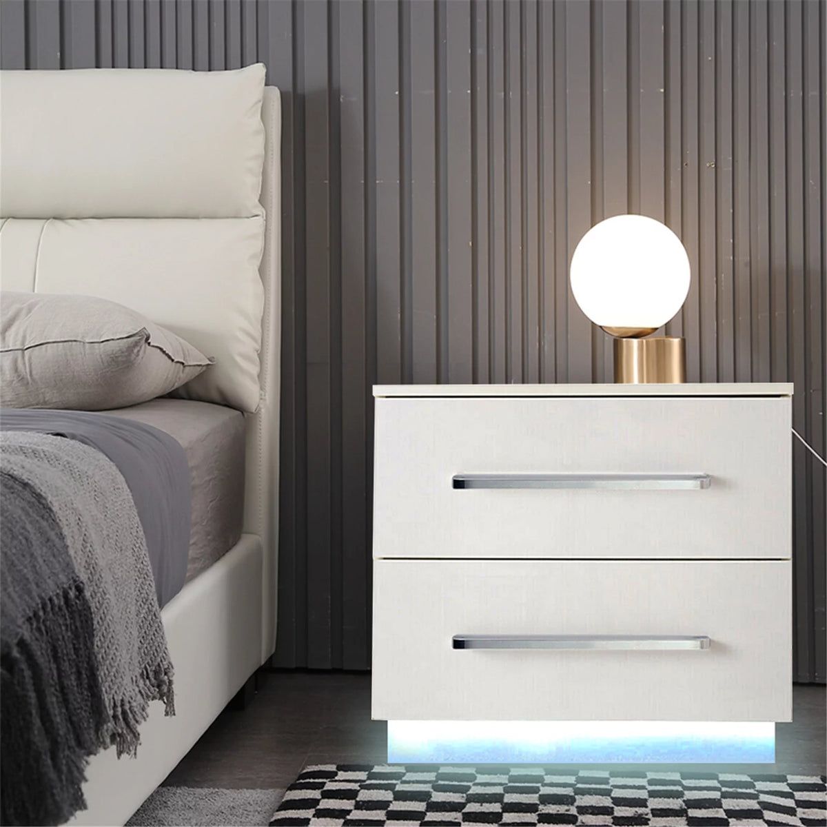 White High Gloss Nightstand with LED Light 2 Drawers Z825428