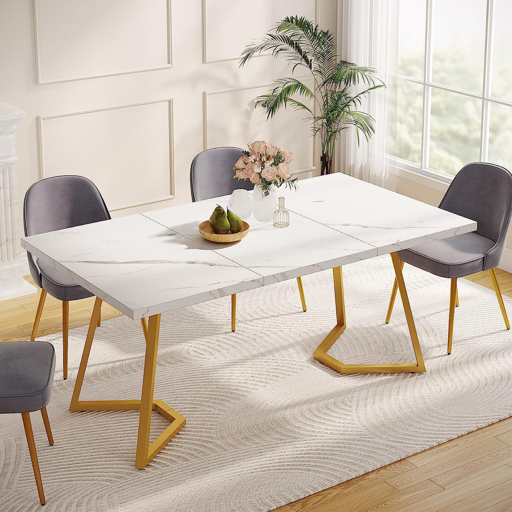 White Faux Marble Dining Table G5276