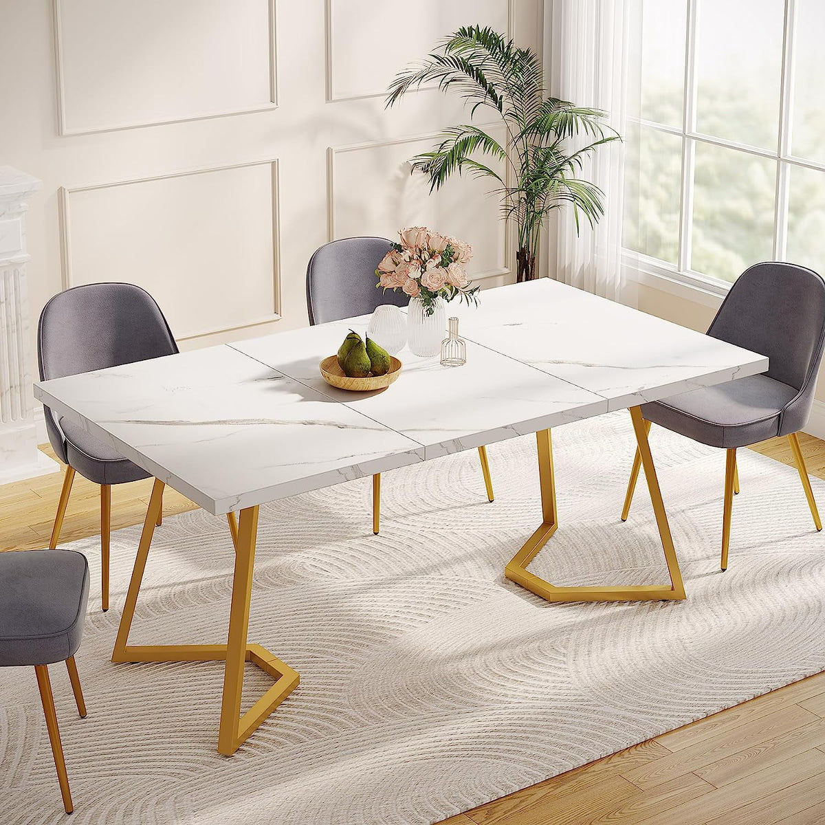 White Faux Marble Dining Table G5276