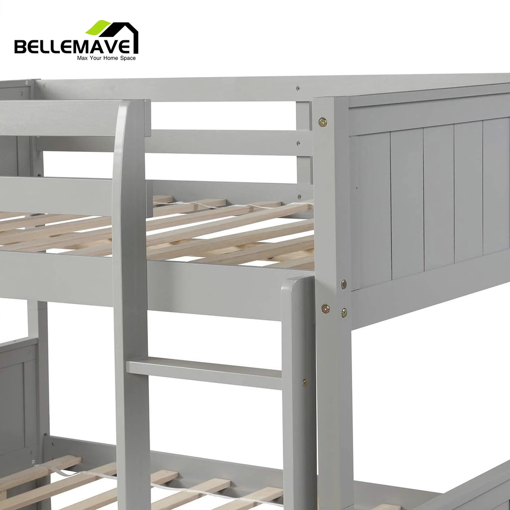 Full Over Full Wood Bunk Bed with Twin Trundle and Ladder X221