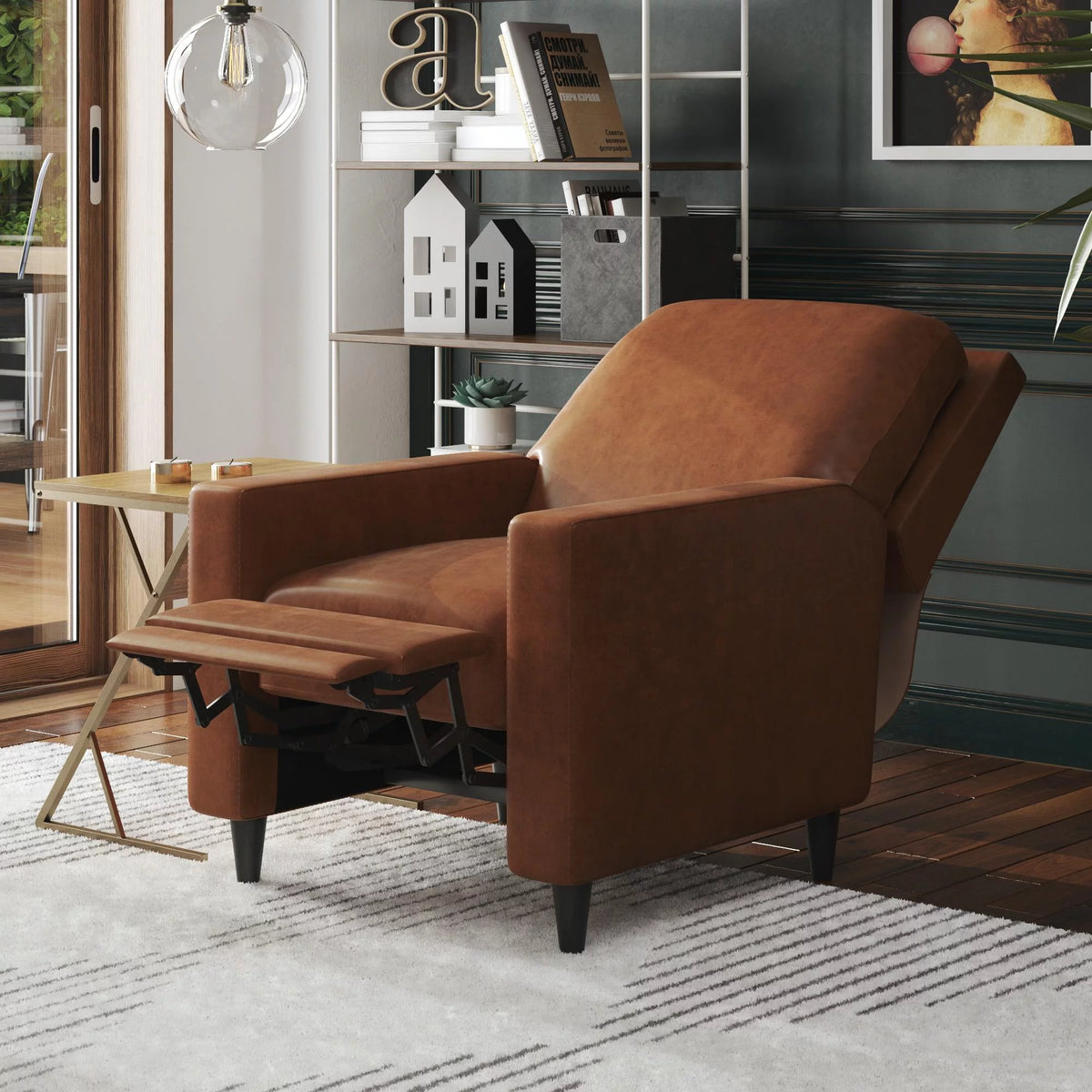 Camel Faux Leather Pushback Recliner P55326