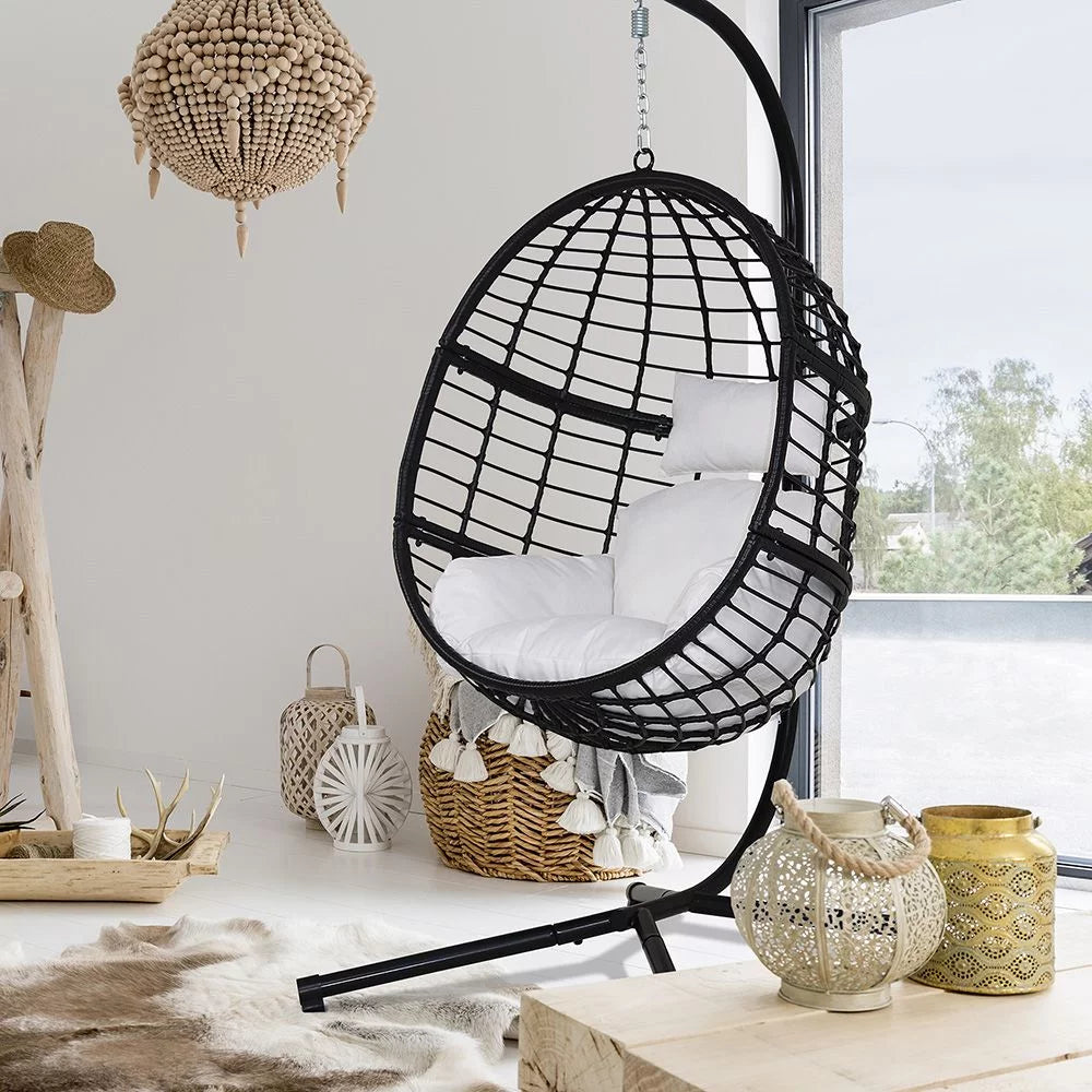 Wicker Hanging Egg Chair with Cushion and Stand O4134