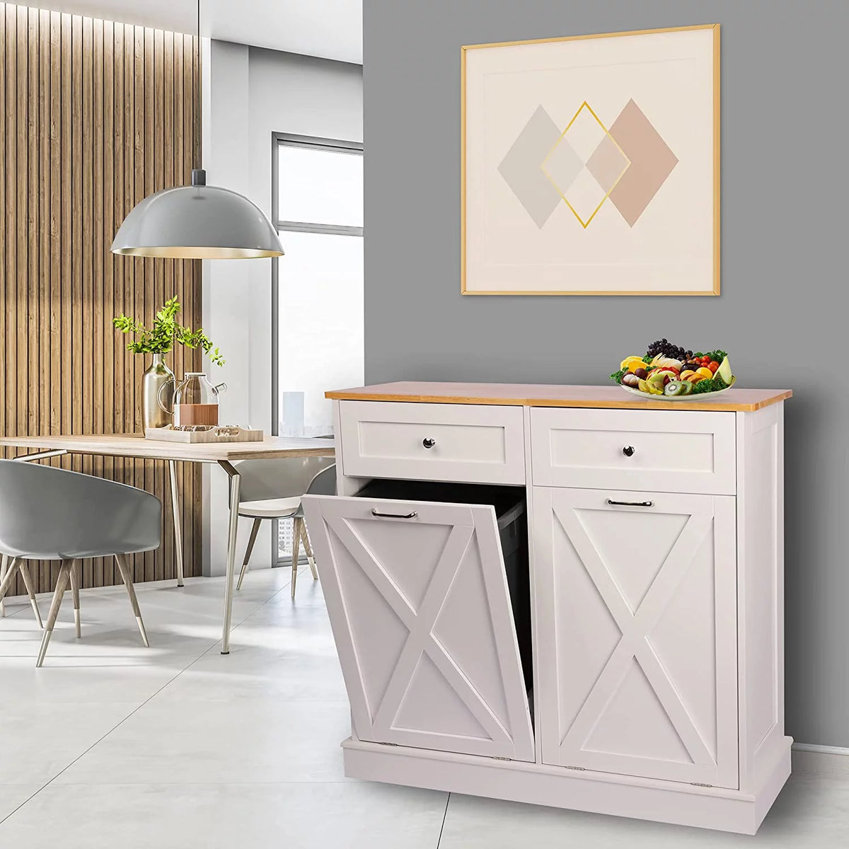 White 20 Gallon Wooden Tilt Out Trash Cabinet F616