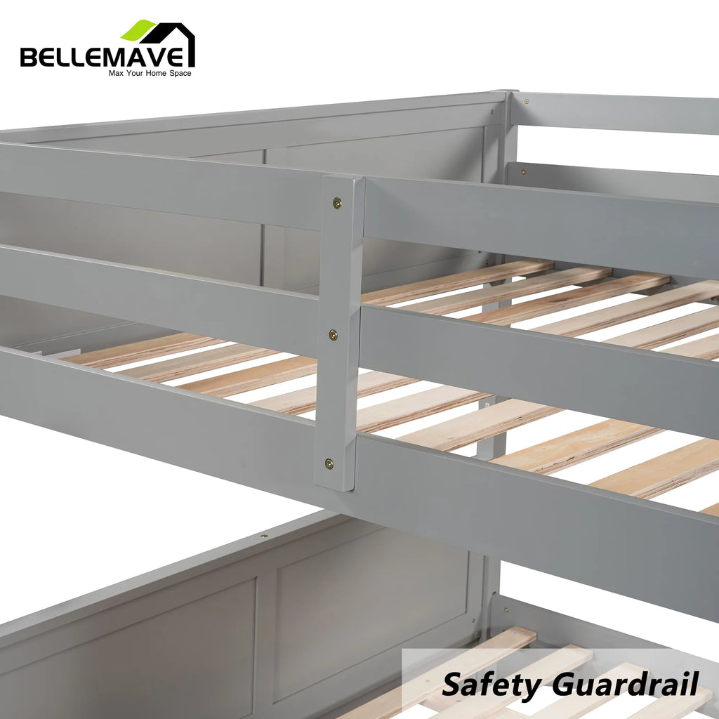 Full Over Full Wood Bunk Bed with Twin Trundle and Ladder X221