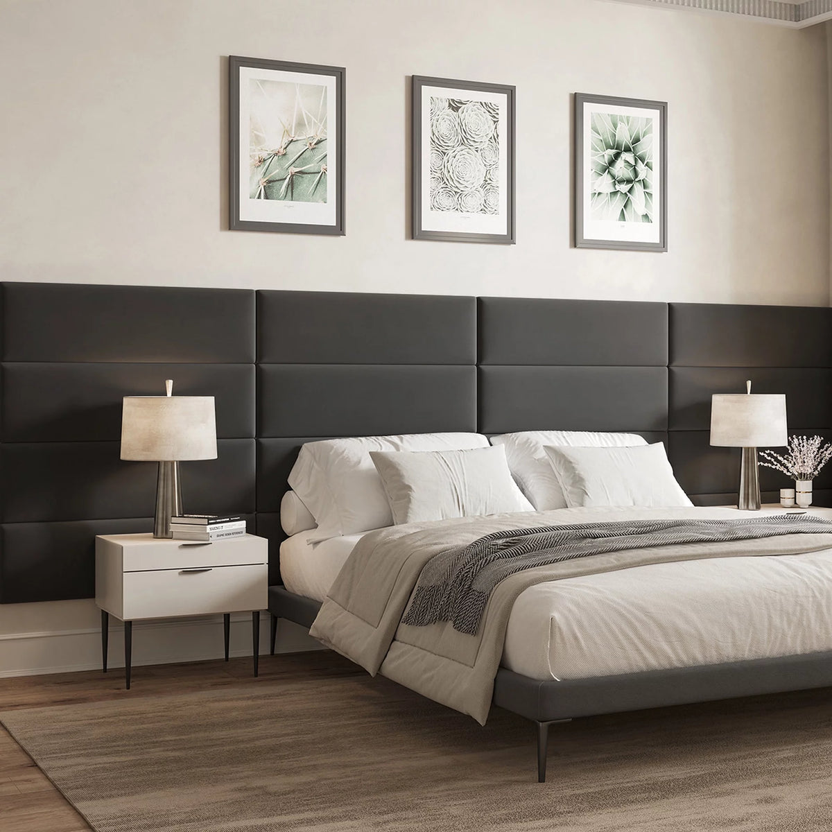 Black Upholstered Wall Panels Headboards Pack of 4 W31257