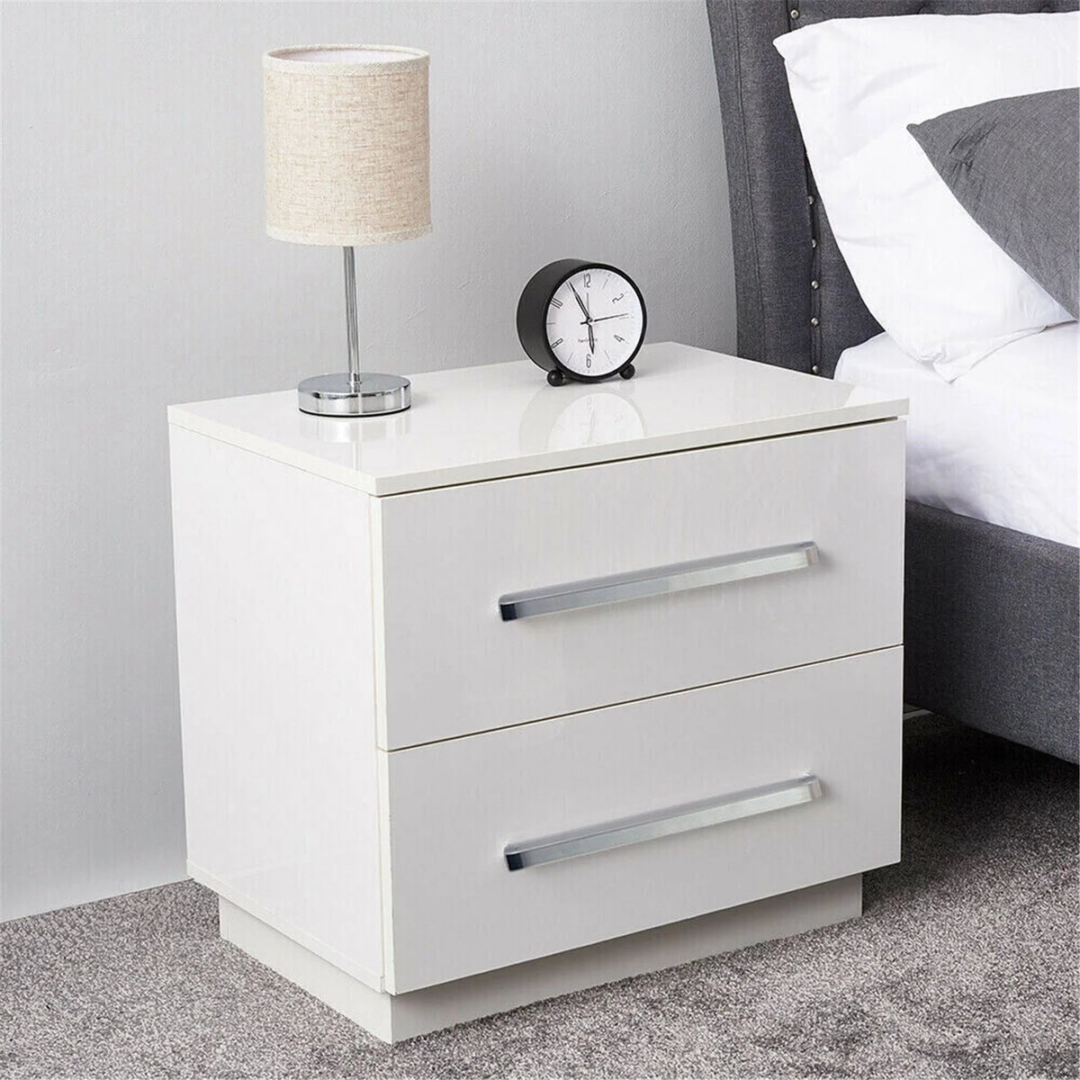 White High Gloss Nightstand with LED Light 2 Drawers Z825428