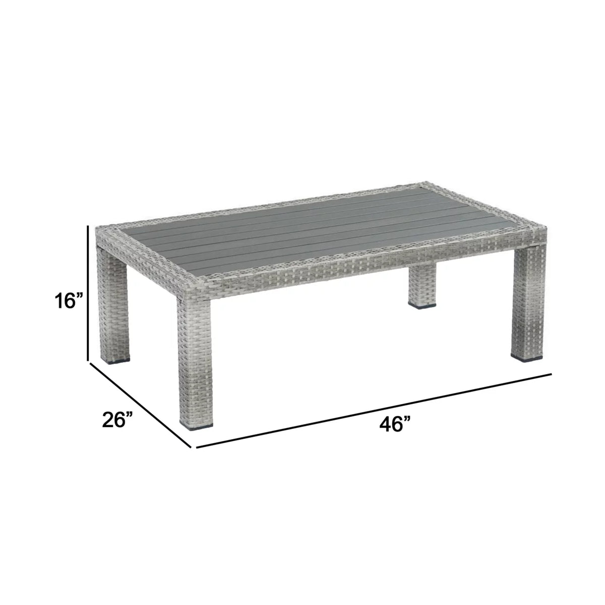 46 Inch Gray Faux Wood Woven Resin Wicker Outdoor Coffee Table A875
