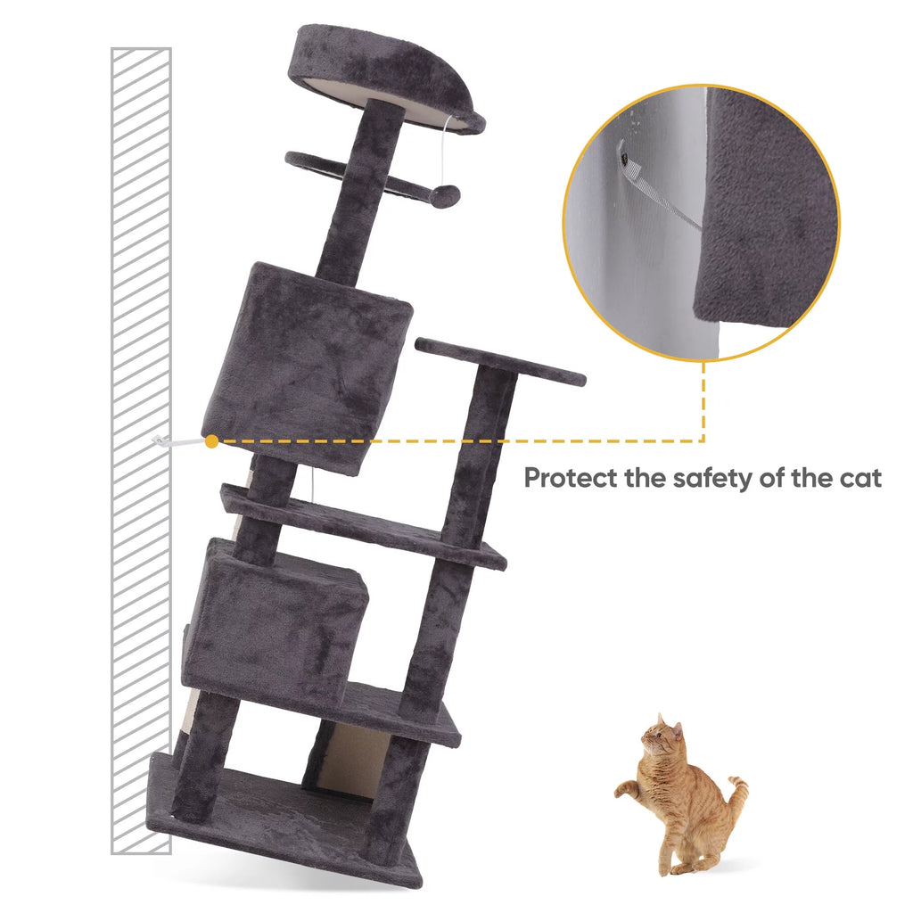 55-in Dark Gray Cat Tree & Scratching Post Tower E7865