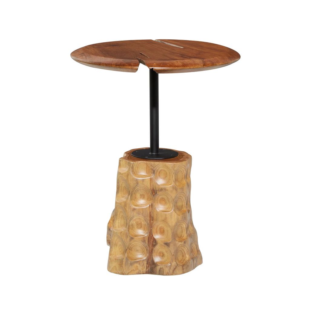 Brown Teak Wood Live Edge Accent Table with Tree Stump Base N908