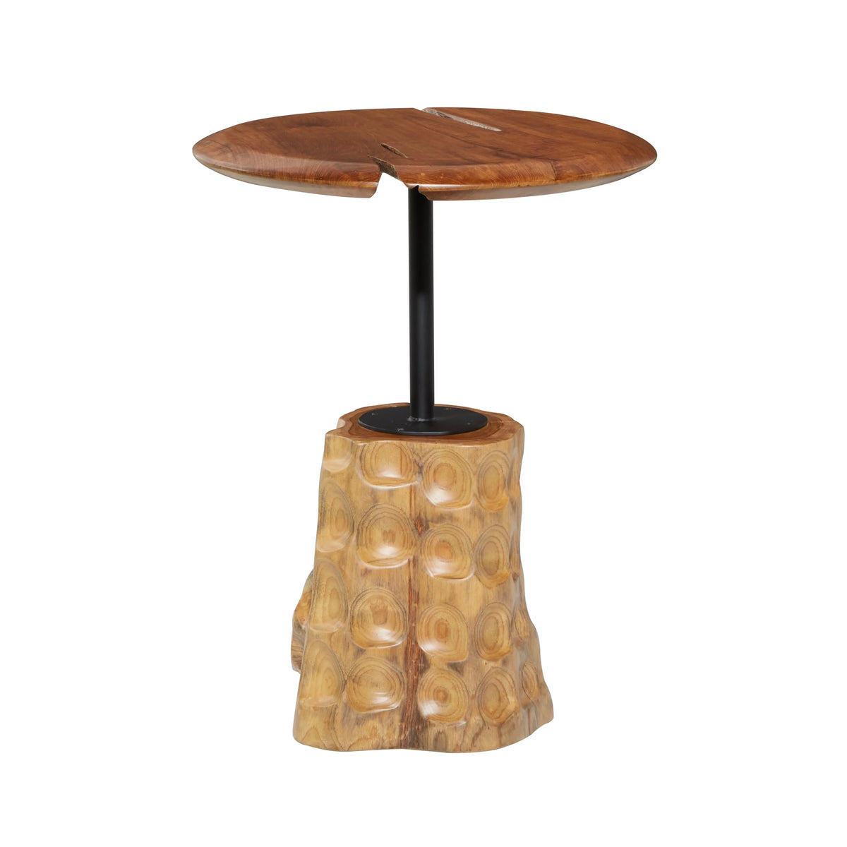 Brown Teak Wood Live Edge Accent Table with Tree Stump Base N908