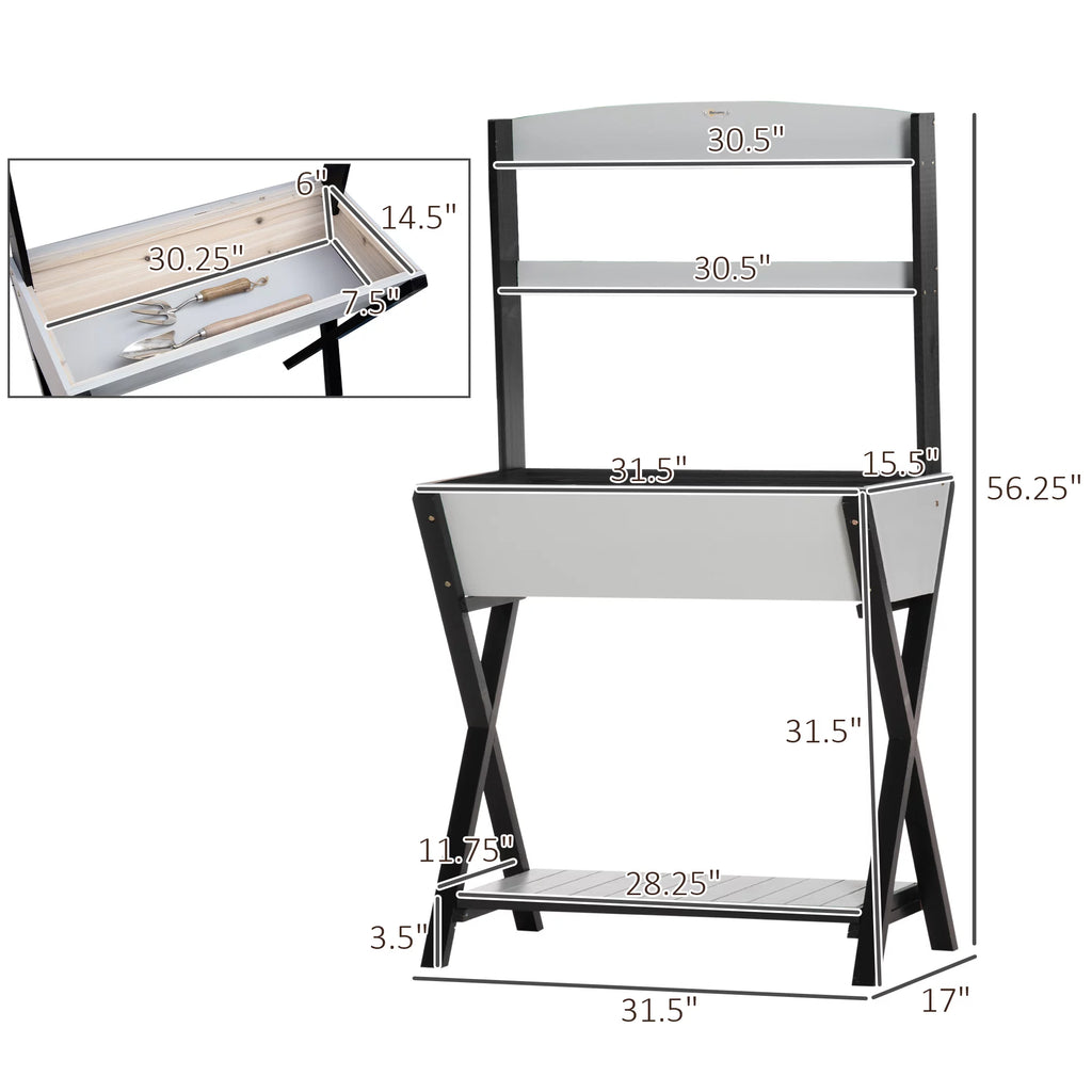 Wood Potting Bench Table with Storage Box N50437