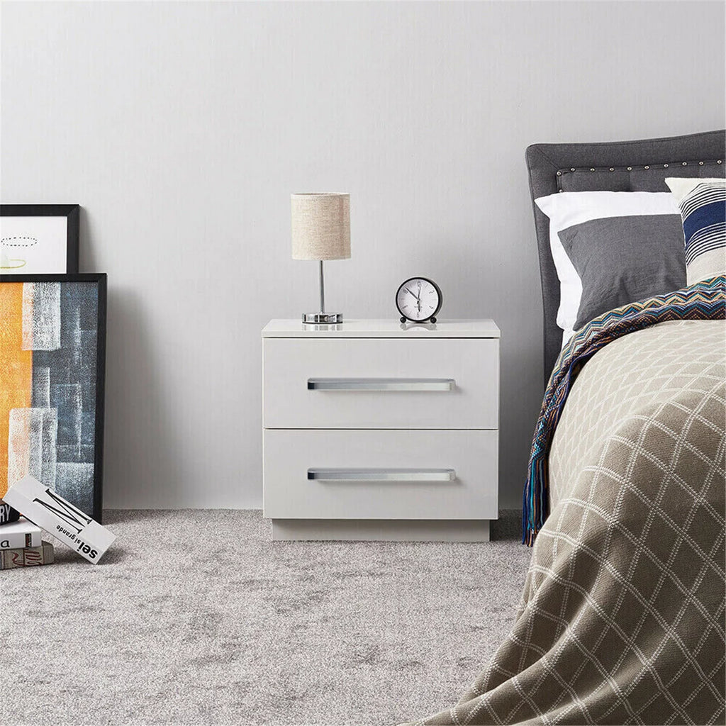 White High Gloss Nightstand with LED Light 2 Drawers Z825428