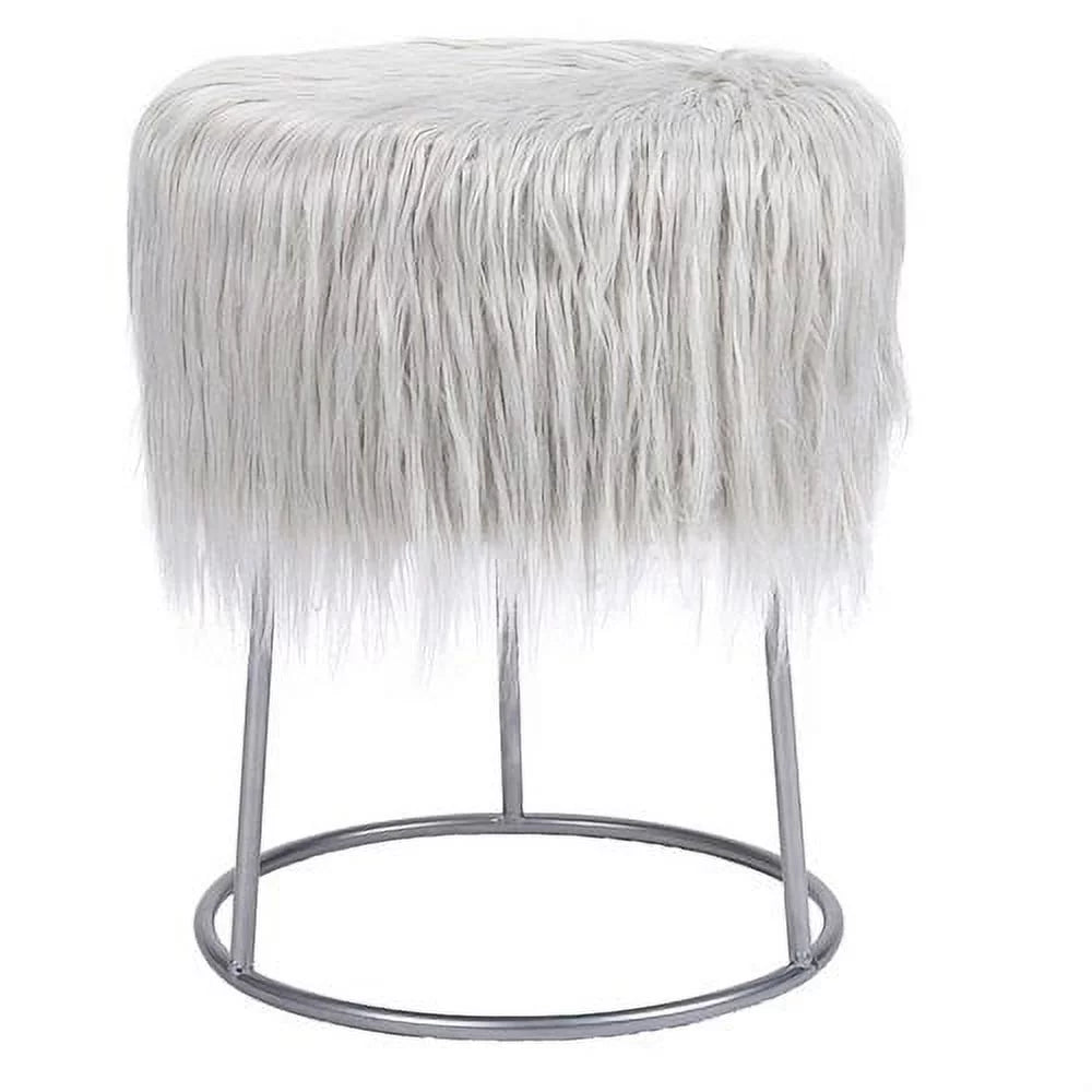 Grey Faux Fur Storage Ottoman J3789