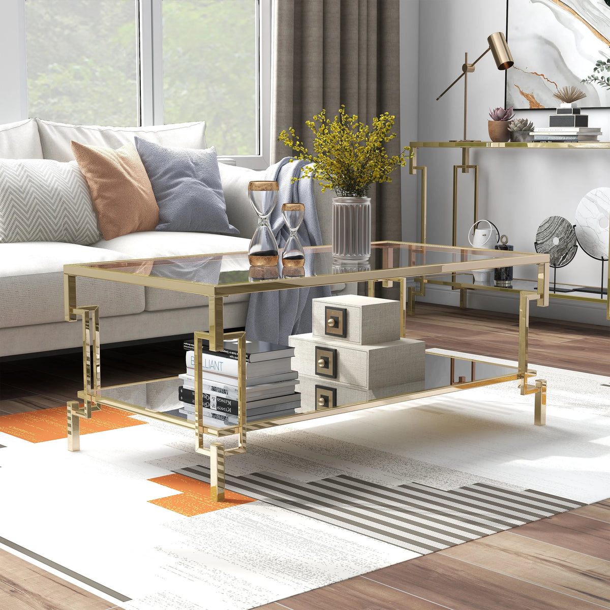 Glass Top 3-Piece Coffee Table Set with Shelf W6540